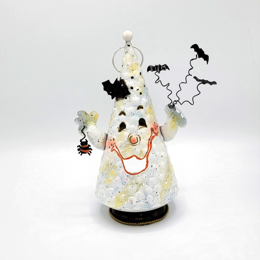 Vintage Ghost Goblin Halloween / Holiday / Autumn Tin Tea Light Candle Holder
